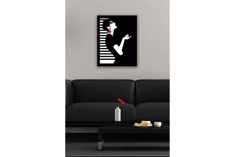 Kehystetty puutaulu canvasille - 41x56 cm - Elegantti siluetti naisesta dramaattisessa asennossa - Musta / Valkoinen / Punainen - Sisustustuotteet - Taulu & taide