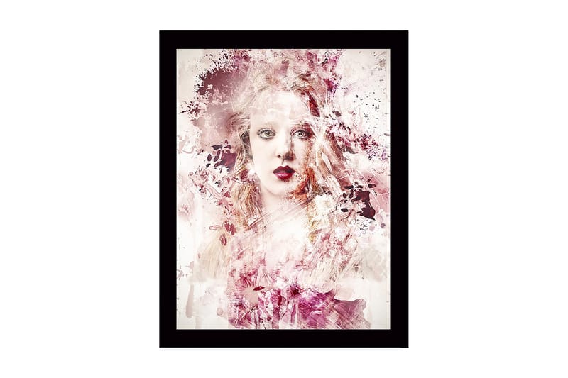 Kehystetty puucanvas - 41x56 cm - Abstrakti muotokuva naisesta pehmeillä värisiirtymillä, Vaaleanpunainen / Beige / Burgundi