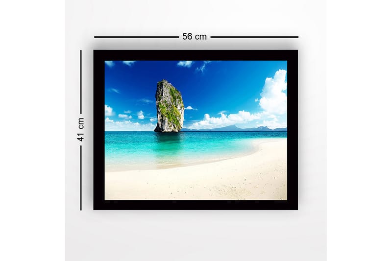 Kehystetty puinen canvas-taulu - 41x56 cm - Upea kallio kohoaa turkoosista merestä - Turkoosi / Sininen / Vihreä - Sisustustuotteet - Taulu & taide