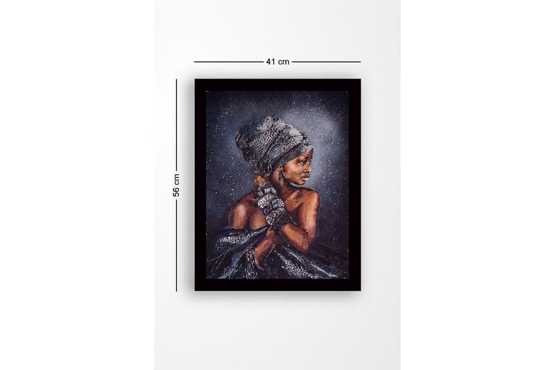 Kehystetty puinen canvas-taulu - 41x56 cm - Muotokuva naisesta perinteisessä huivissa ja koruissa - Tummanruskea / Harmaa / Musta - Sisustustuotteet - Taulu & taide