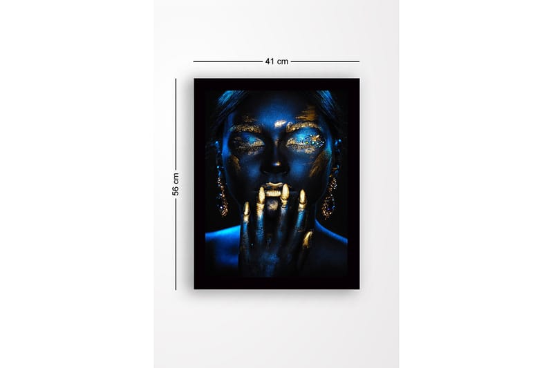Kehystetty puukangas - 41x56 cm - Mysteerinen muotokuva kulta- ja sinisen sävyillä - Kulta / Tummansininen - Sisustustuotteet - Taulu & taide