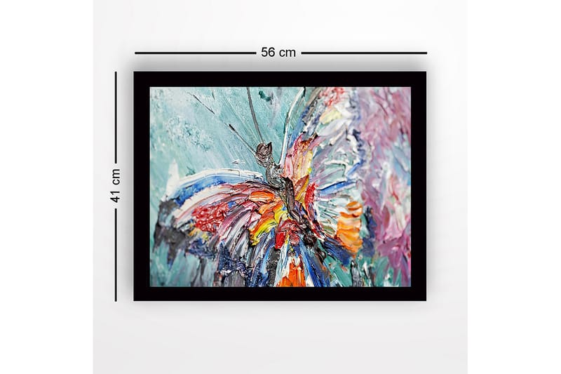 Kehystetty puupohjainen canvas - 41x56 cm - Värikäs perhonen yksityiskohtaisella tekstuurilla - Sininen / Punainen / Oranssi - Sisustustuotteet - Taulu & taide