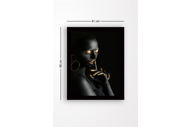 Kehystetty puutaulu canvasille - 41x56 cm - Muotokuva naisesta mustalla vartalomaalauksella ja kultaisilla yksityiskohdilla - Musta / Kulta - Sisustustuotteet - Taulu & taide