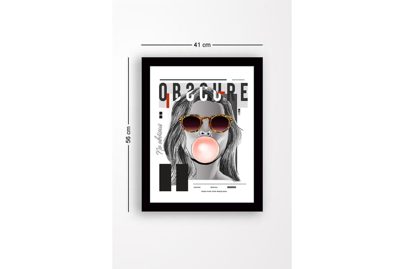 Kehystetty puinen canvas-taulu - 41x56 cm - Muotokuva naisesta aurinkolaseissa puhaltamassa purukumia - Harmaa / Musta / Beige - Sisustustuotteet - Taulu & taide
