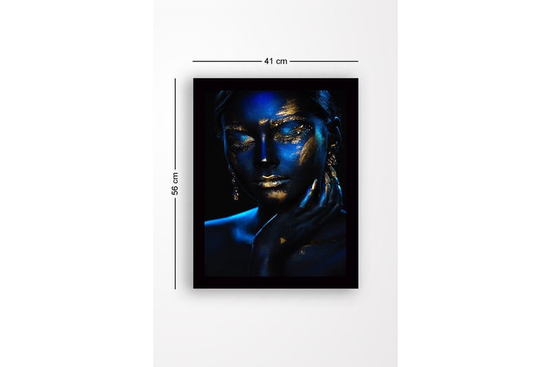 Kehystetty puukangas - 41x56 cm - Mysteerinen muotokuva sinisellä ja kultaisella kasvomaalauksella - Sininen / kulta - Sisustustuotteet - Taulu & taide