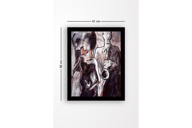 Kehystetty puinen canvas-taulu - 41x56 cm - Jazzmuusikko soittaa saksofonia tanssivien siluettien taustalla - Tummanpunainen / Harmaa / Musta - Sisustustuotteet - Taulu & taide