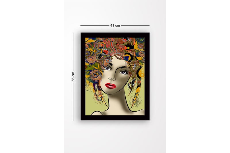 Kehystetty puutaulu canvasille - 41x56 cm - Muotokuva naisesta, jolla on värikäs kampaus ja vahvat piirteet - Punainen / Keltainen / Vihreä - Sisustustuotteet - Taulu & taide