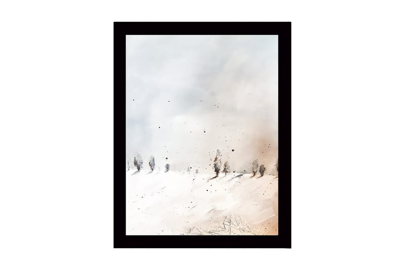 Kehystetty puucanvas - 41x56 cm - Talvimaisema lumipeitteisten puiden kanssa, Valkoinen / Vaaleanharmaa / Beige