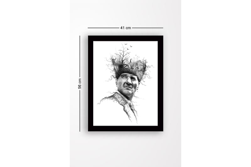 Kehystetty puutaulu canvasille - 41x56 cm - Muotokuva miehestä luovassa ja luontoaiheisessa päähineessä - Musta / Valkoinen - Sisustustuotteet - Taulu & taide