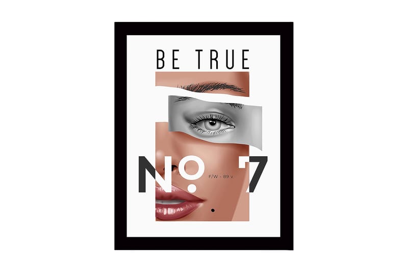 Kehystetty puukangas - 41x56 cm - Tyylitelty muotokuva, jossa keskitytään silmiin ja huuliin, Ihonväri / Harmaa / Musta