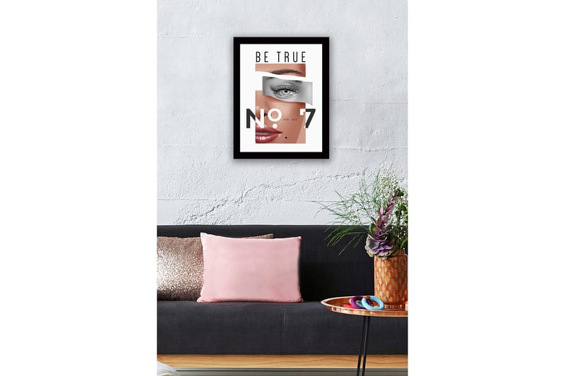 Kehystetty puukangas - 41x56 cm - Tyylitelty muotokuva, jossa keskitytään silmiin ja huuliin - Ihonväri / Harmaa / Musta - Sisustustuotteet - Taulu & taide