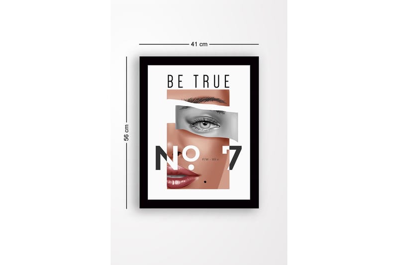 Kehystetty puukangas - 41x56 cm - Tyylitelty muotokuva, jossa keskitytään silmiin ja huuliin - Ihonväri / Harmaa / Musta - Sisustustuotteet - Taulu & taide