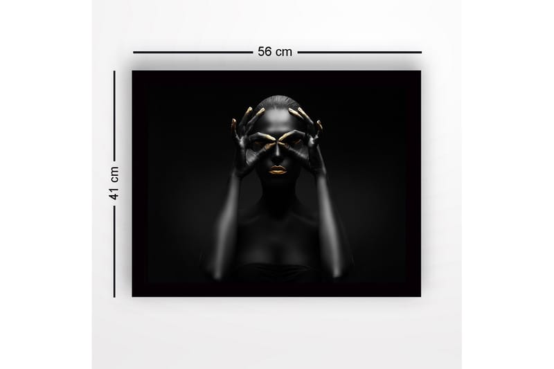 Kehystetty puutaulu canvasille - 41x56 cm - Naisen tumma siluetti kultaisilla yksityiskohdilla muodostaen naamion - Musta / Kulta - Sisustustuotteet - Taulu & taide