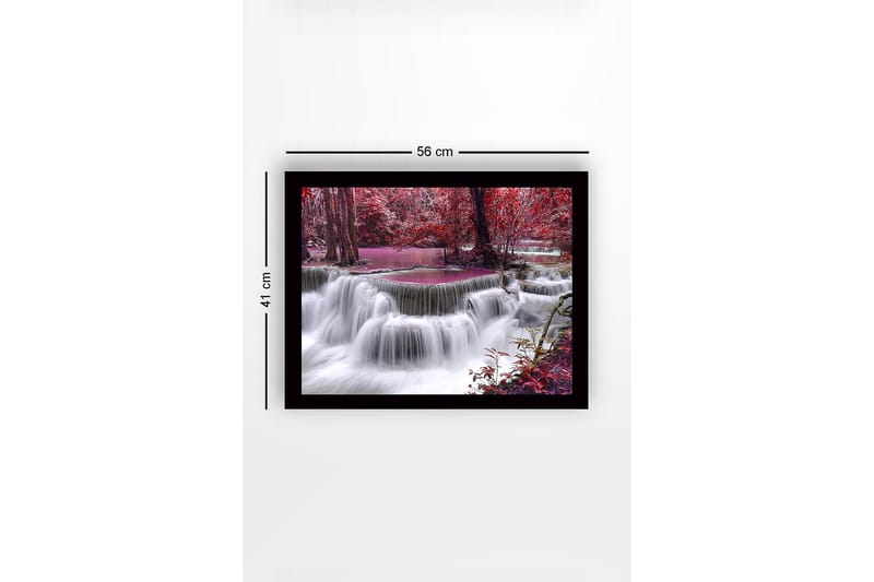 Kehystetty puutaulu canvasille - 41x56 cm - Vesiputous värikkäiden puiden ja kasvillisuuden ympäröimänä - Punainen / Violetti / Valkoinen - Sisustustuotteet - Taulu & taide