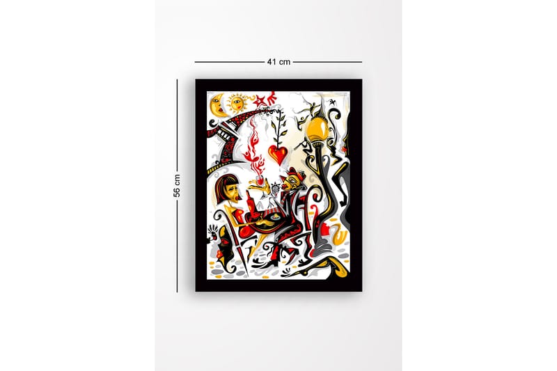 Kehystetty puinen canvas-taulu - 41x56 cm - Värikäs näkymä kahdesta hahmosta, jotka vuorovaikuttavat romanttisessa tunnelmassa - Punainen / Musta / Keltainen - Sisustustuotteet - Taulu & taide