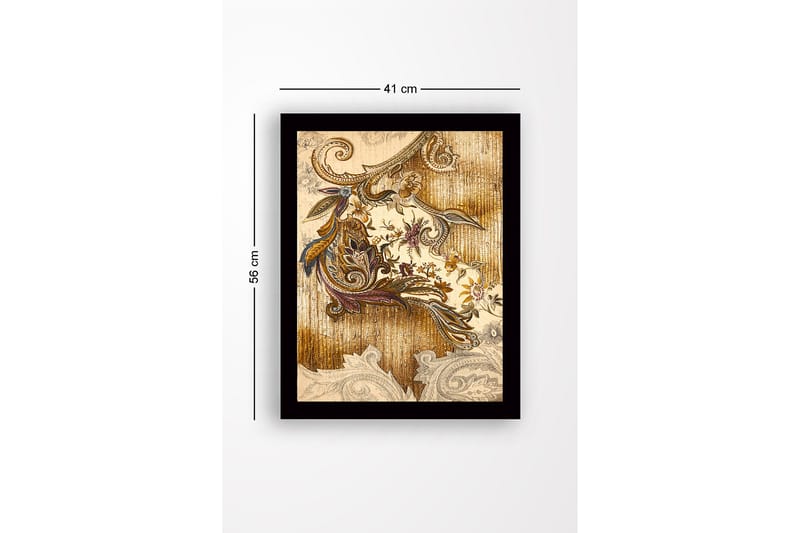 Kehystetty puutaulu canvasille - 41x56 cm - Koristeellinen kuvio kukilla ja lehdillä - Kulta / Ruskea / Violetti - Sisustustuotteet - Taulu & taide