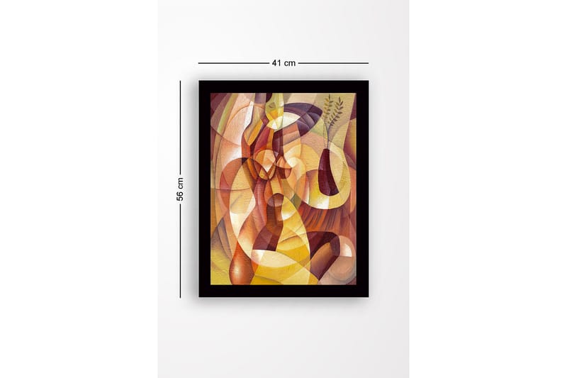Kehystetty puupohjainen canvas - 41x56 cm - Abstrakti sommitelma orgaanisilla muodoilla ja maljakko kasveilla - Kulta / Ruskea / Terrakotta - Sisustustuotteet - Taulu & taide