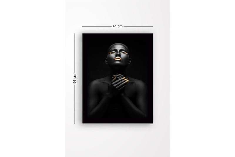 Kehystetty puutaulu canvasille - 41x56 cm - Muotokuva mustaihoisesta naisesta kultaisilla yksityiskohdilla - Musta / Kulta - Sisustustuotteet - Taulu & taide