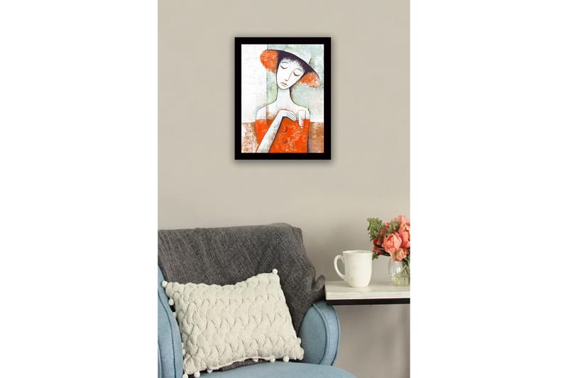 Kehystetty puutaulu canvasille - 41x56 cm - Nainen hattu päässä lasi värikkäässä sommitelmassa - Punainen / Valkoinen / Vihreä - Sisustustuotteet - Taulu & taide