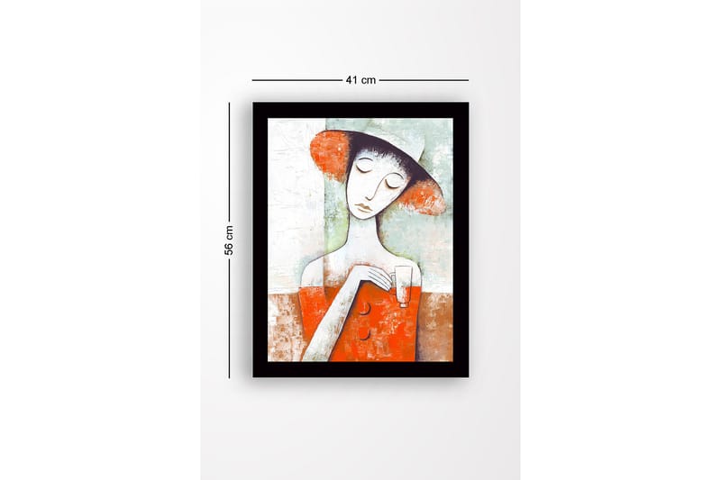 Kehystetty puutaulu canvasille - 41x56 cm - Nainen hattu päässä lasi värikkäässä sommitelmassa - Punainen / Valkoinen / Vihreä - Sisustustuotteet - Taulu & taide