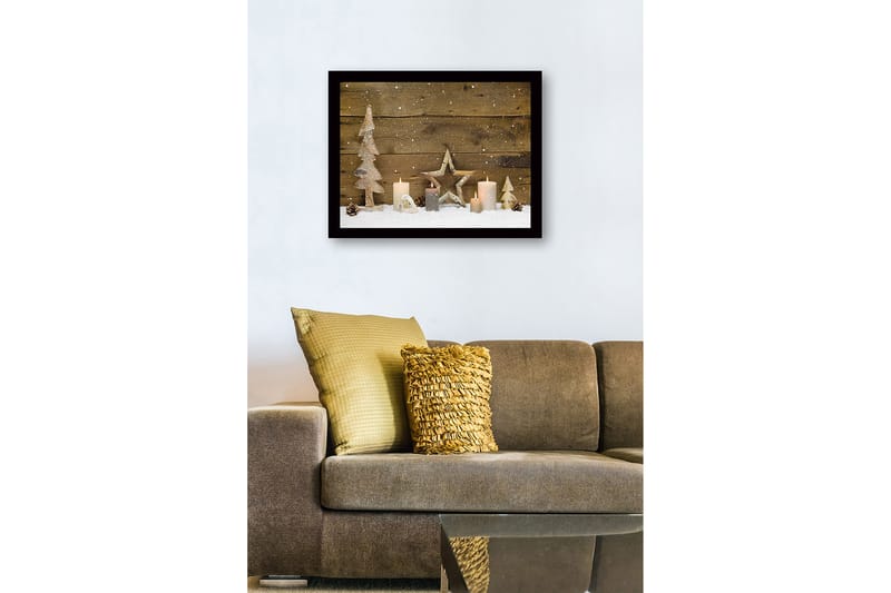 Kehystetty puutaulu canvasille - 41x56 cm - Talvimaisema puiden ja valojen koristeilla - Valkoinen / Beige / Ruskea - Sisustustuotteet - Taulu & taide