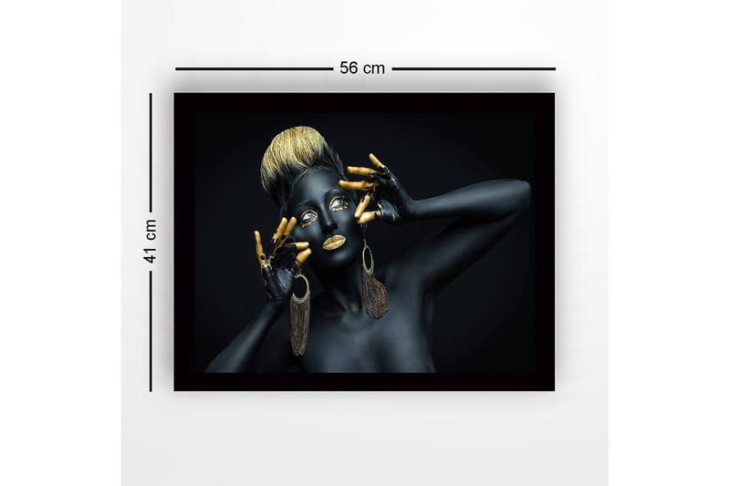 Kehystetty puukangas - 41x56 cm - Taideteos, jossa on mustalla vartalomaalilla ja kultaisilla yksityiskohdilla varustettu nainen - Musta / Kulta / Ruskea - Sisustustuotteet - Taulu & taide
