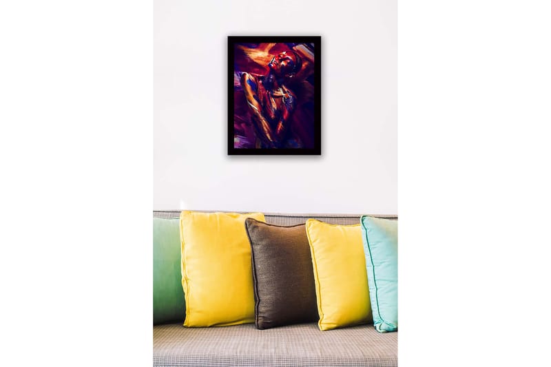 Kehystetty puucanvas - 41x56 cm - Värikäs muotokuva alastonmallista abstraktilla vartalomaalauksella - Tummanpunainen / Sininen / Kulta - Sisustustuotteet - Taulu & taide