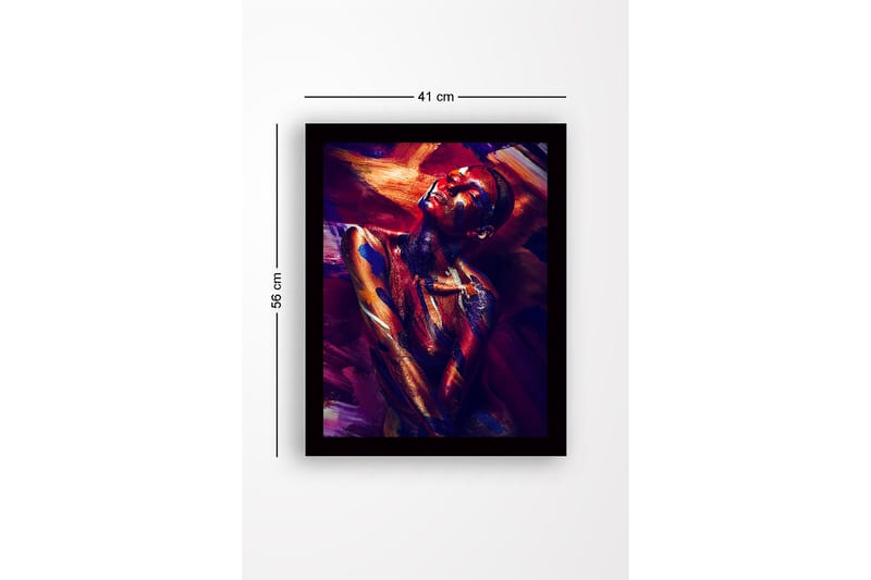 Kehystetty puucanvas - 41x56 cm - Värikäs muotokuva alastonmallista abstraktilla vartalomaalauksella - Tummanpunainen / Sininen / Kulta - Sisustustuotteet - Taulu & taide
