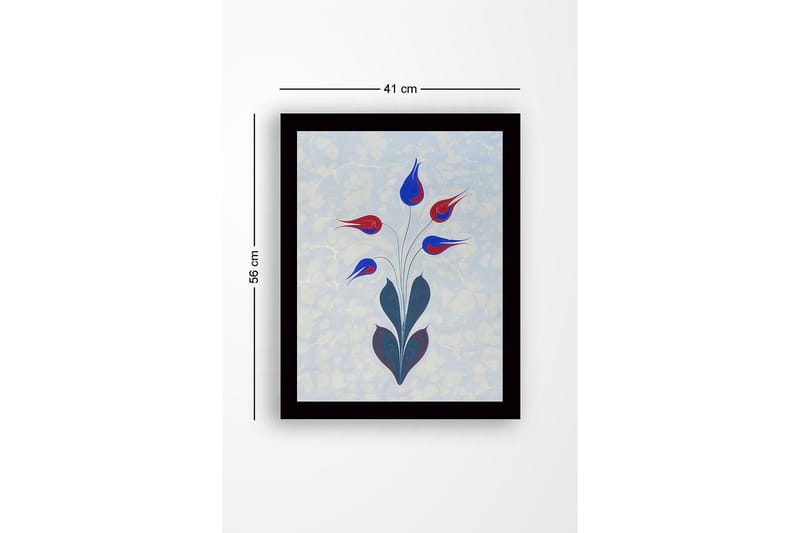 Kehystetty puutaulu canvasille - 41x56 cm - Värikäs kukkakimppu tyylitellyillä nuppuilla - Punainen / Sininen / Vihreä - Sisustustuotteet - Taulu & taide