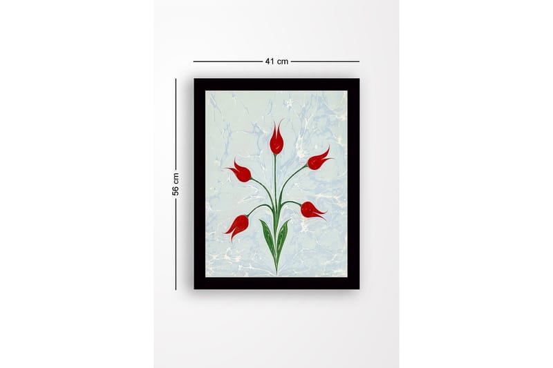 Kehystetty puutaulu canvasille - 41x56 cm - Punaisia tulppaaneja vihreillä varsilla vaaleansinisellä pohjalla - Punainen / Vihreä / Vaaleansininen - Sisustustuotteet - Taulu & taide