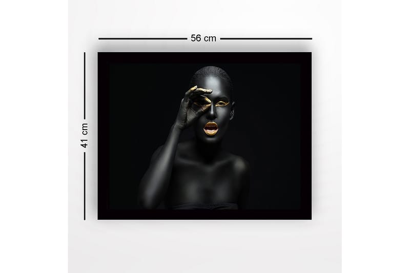Kehystetty puutaulu canvasille - 41x56 cm - Muotokuva naisesta mustalla vartalomaalauksella ja kultaisilla yksityiskohdilla - Musta / Kulta - Sisustustuotteet - Taulu & taide