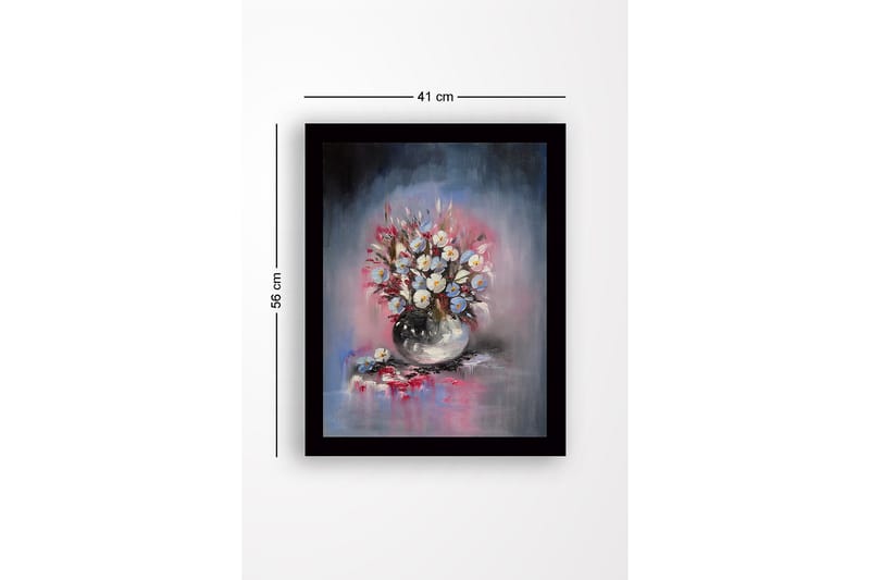 Kehystetty puutaulu canvasille - 41x56 cm - Värikäs kukkakimppu maljakossa - Sininen / Valkoinen / Vaaleanpunainen - Sisustustuotteet - Taulu & taide