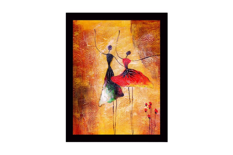 Kehystetty puutaulu canvasille - 41x56 cm - Tanssiva pari värikkäissä mekoissa, Punainen / Musta / Keltainen