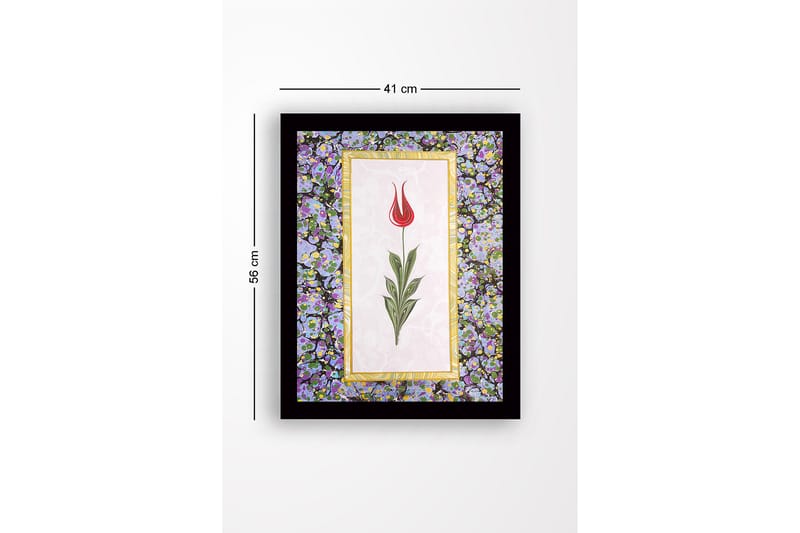 Kehystetty puutaulu canvasille - 41x56 cm - Punainen tulppaani vihreillä lehdillä vaalealla taustalla - Punainen / Vihreä / Violetti - Sisustustuotteet - Taulu & taide