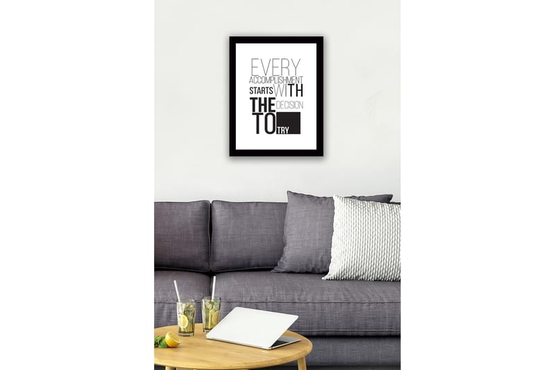 Kehystetty puinen canvas-taulu - 41x56 cm - Inspiroiva lainaus saavutuksista ja päättäväisyydestä - Musta / Valkoinen - Sisustustuotteet - Taulu & taide