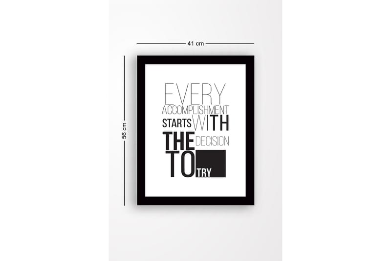 Kehystetty puinen canvas-taulu - 41x56 cm - Inspiroiva lainaus saavutuksista ja päättäväisyydestä - Musta / Valkoinen - Sisustustuotteet - Taulu & taide