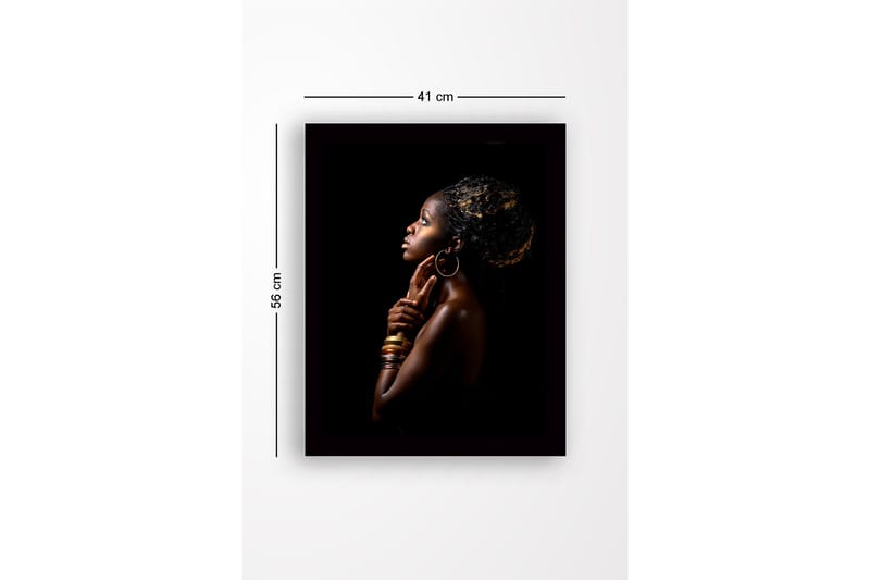 Kehystetty puutaulu canvasille - 41x56 cm - Muotokuva naisesta profiilissa, elegantti ryhti ja korut - Tummanruskea / Kulta / Musta - Sisustustuotteet - Taulu & taide