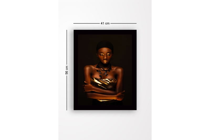 Kehystetty puutaulu canvasille - 41x56 cm - Naisen muotokuva kultaisilla yksityiskohdilla ja elegantilla poseerauksella - Kulta / Tummanruskea / Musta - Sisustustuotteet - Taulu & taide