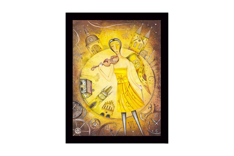 Kehystetty puukangas - 41x56 cm - Muusikko viulun kanssa kultaisessa ympäristössä, Kulta / Keltainen / Ruskea