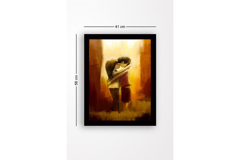 Kehystetty puutaulu canvasille - 41x56 cm - Halaava pari romanttisessa syleilyssä - Kulta / Ruskea / Beige - Sisustustuotteet - Taulu & taide