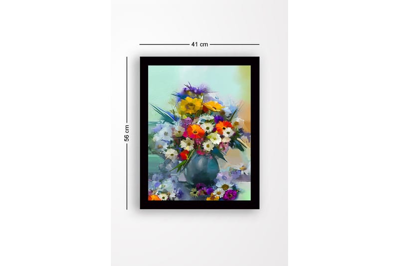 Kehystetty puutaulu canvasille - 41x56 cm - Värikäs kukkakimppu maljakossa - Keltainen / Vihreä / Violetti - Sisustustuotteet - Taulu & taide