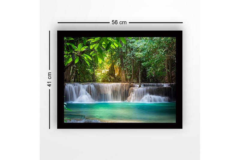 Kehystetty puutaulu canvasille - 41x56 cm - Kaunis vesiputous rehevässä metsäympäristössä - Vihreä / Turkoosi / Ruskea - Sisustustuotteet - Taulu & taide
