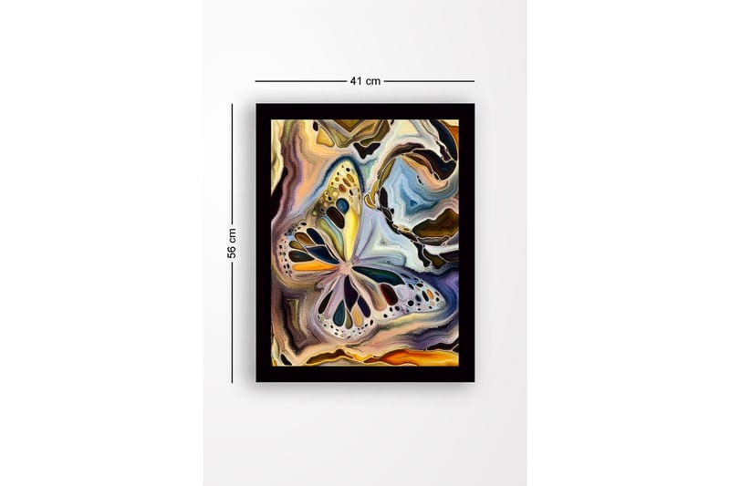 Kehystetty puukangas - 41x56 cm - Värikäs perhonen abstraktissa sommitelmassa - Kulta / Sininen / Musta - Sisustustuotteet - Taulu & taide
