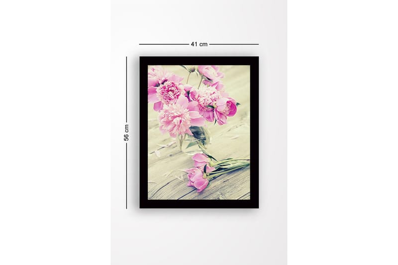 Kehystetty puutaulu canvasille - 41x56 cm - Värikäs pionikimppu lasimaljakossa - Vaaleanpunainen / Vihreä - Sisustustuotteet - Taulu & taide