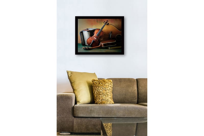 Kehystetty puukangas - 41x56 cm - Hiljaisuus soittimien keskipisteenä - Ruskea / Beige / Vihreä - Sisustustuotteet - Taulu & taide