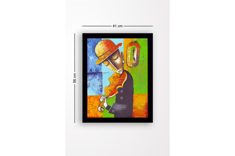 Kehystetty puutaulu canvasille - 41x56 cm - Muusikko soittaa viulua ajan kulumisen aistin vallassa - Sininen / Vihreä / Oranssi - Sisustustuotteet - Taulu & taide
