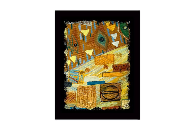 Kehystetty puukangas - 41x56 cm - Abstrakti sommitelma geometrisilla muodoilla ja kuvioilla - Kulta / Ruskea / Vihreä - Sisustustuotteet - Taulu & taide