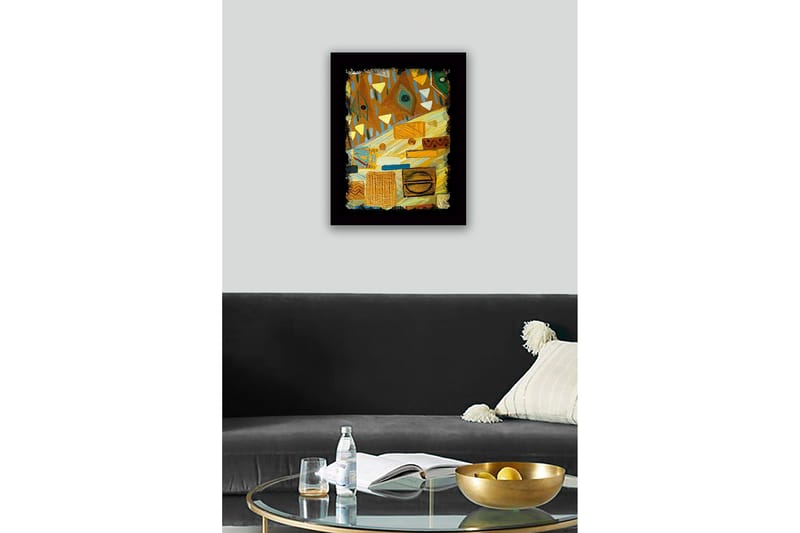 Kehystetty puukangas - 41x56 cm - Abstrakti sommitelma geometrisilla muodoilla ja kuvioilla - Kulta / Ruskea / Vihreä - Sisustustuotteet - Taulu & taide