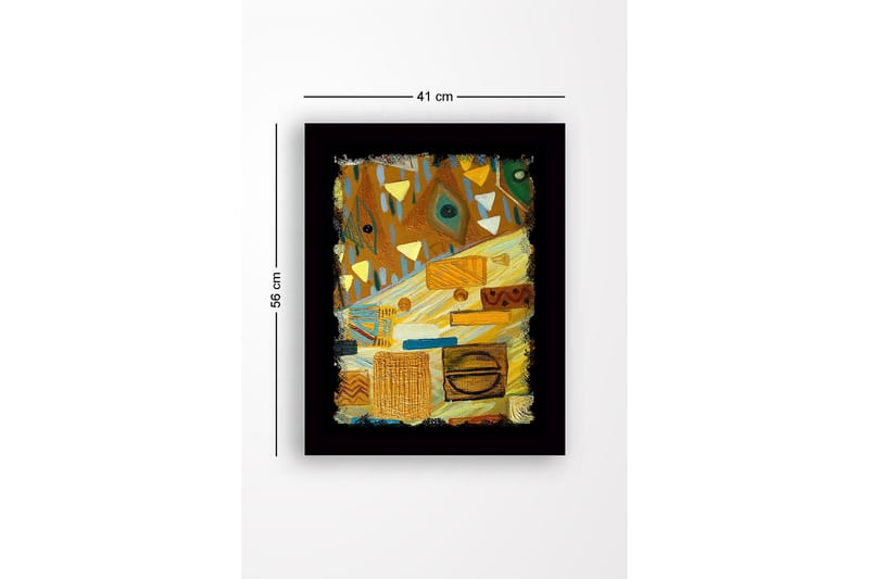 Kehystetty puukangas - 41x56 cm - Abstrakti sommitelma geometrisilla muodoilla ja kuvioilla - Kulta / Ruskea / Vihreä - Sisustustuotteet - Taulu & taide