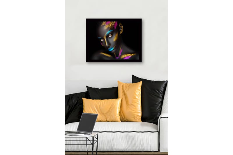 Kehystetty puucanvas - 41x56 cm - Nainen värikkäällä kasvomaalauksella - Musta / Sininen / Kulta - Sisustustuotteet - Taulu & taide